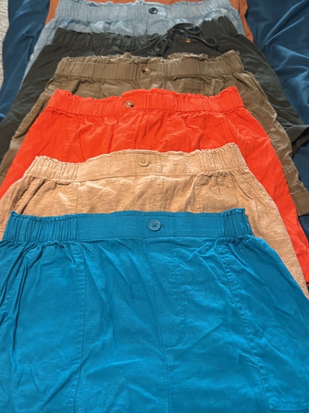 LOFT Mixed Color Elastic Waist Shorts- Teal, Beige, Orange, Olive, Navy